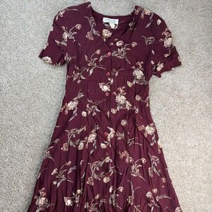 Vintage Petite Sophisticate Dress Womens S Red Floral Short Sleeve Maxi Sundress